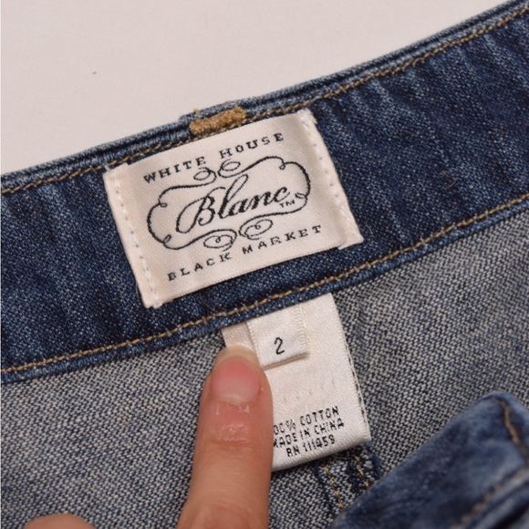 White House Black Market denim rhinestones patchwork mini skirt - Picture 3 of 7